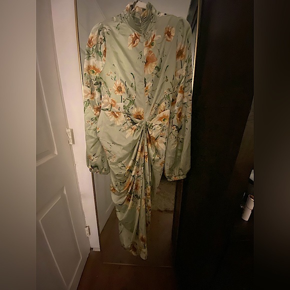 PrettyLittleThing | Dresses | Prettylittlething Sage Green Floral Twist  Bust Draped Midi Dress | Poshmark